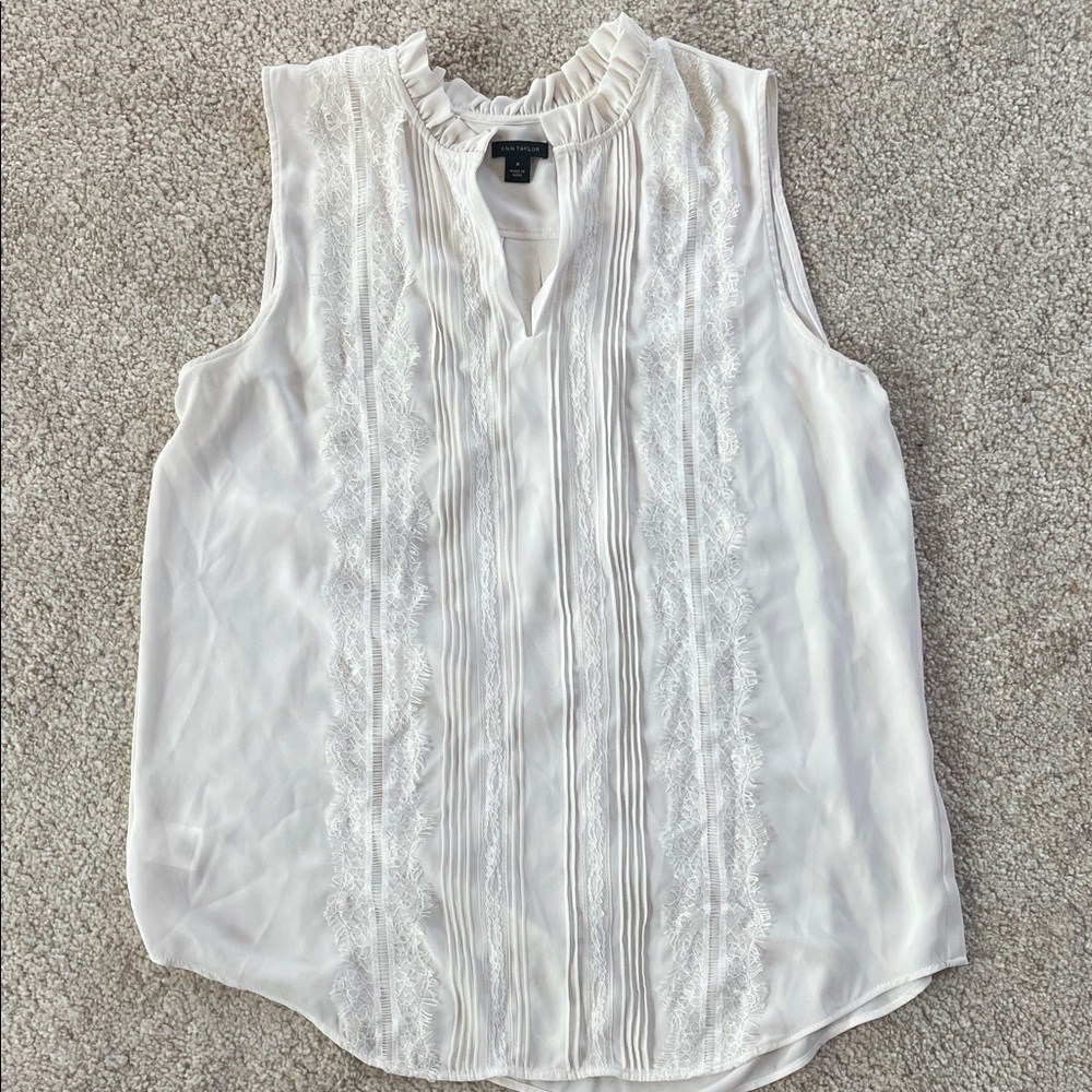 Ann Taylor Ivory Sleeveless Blouse with Lace Detail